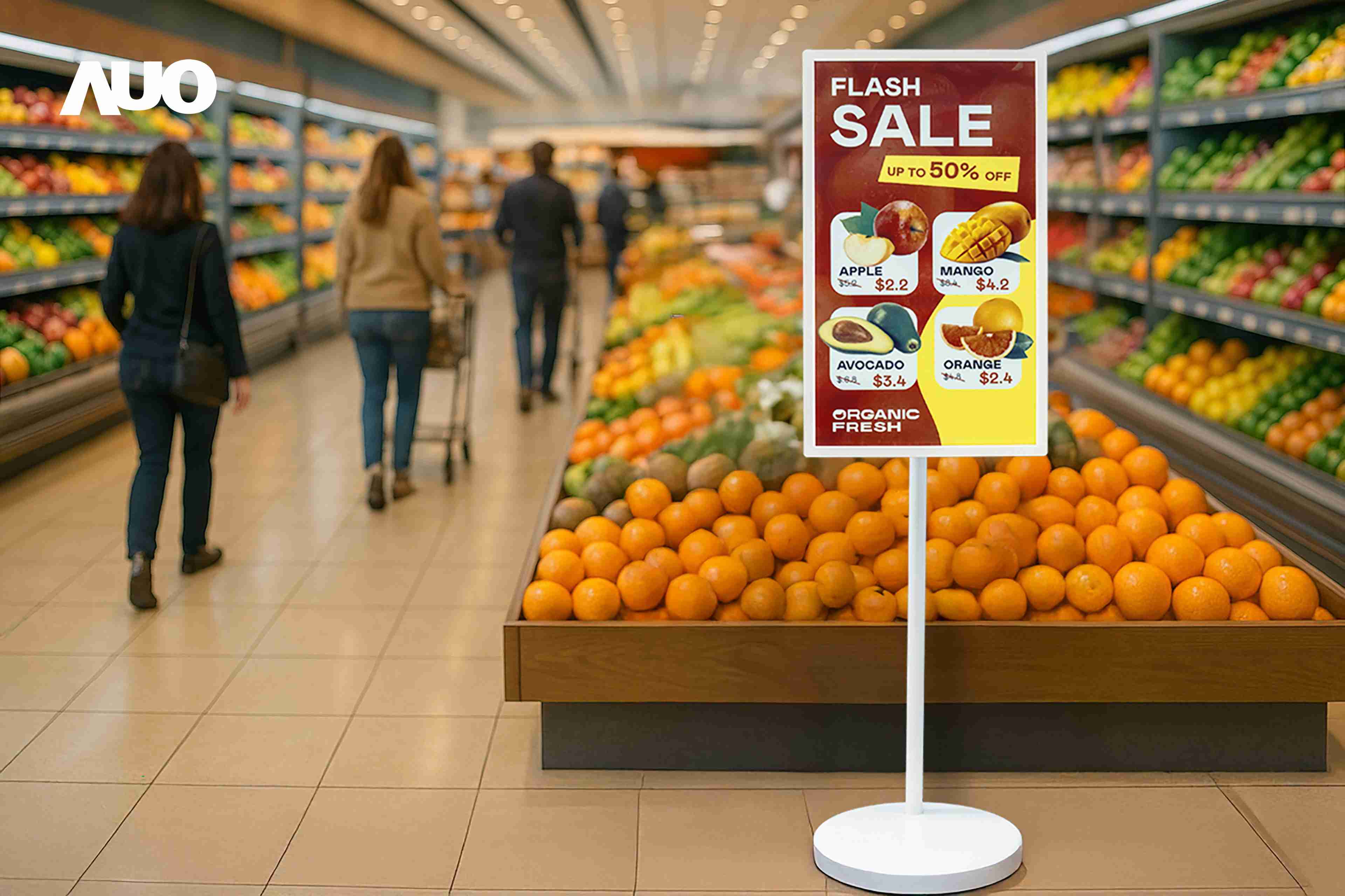 达擎首亮相低功耗、、、全彩的〝aecoPost电子纸解决方案〞，，，，仅在更新画面时需要微量的电力驱动，，，，无需布建电线的便捷设计，，使其可灵活应用、、、随意置放，，，并可透过云端或行动装置app，，，，轻松管理及排程广告内容，，，晋升店头营销利器。。。